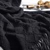 Gift Knitted Throw Blankets For Couch And Bed, Soft Cozy Knit Blanket With Tassel, Black Lightweight Decorative Blankets Throws