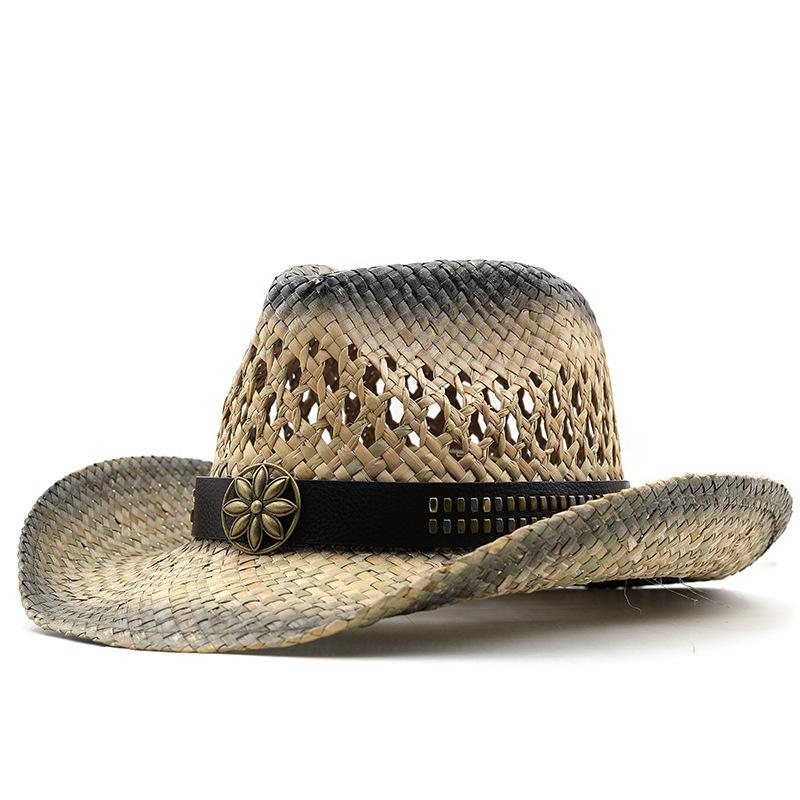 Outdoor Beach Hat Sun Hat New Men and Women Spray Paint Retro Denim Ethnic Style Straw Hat