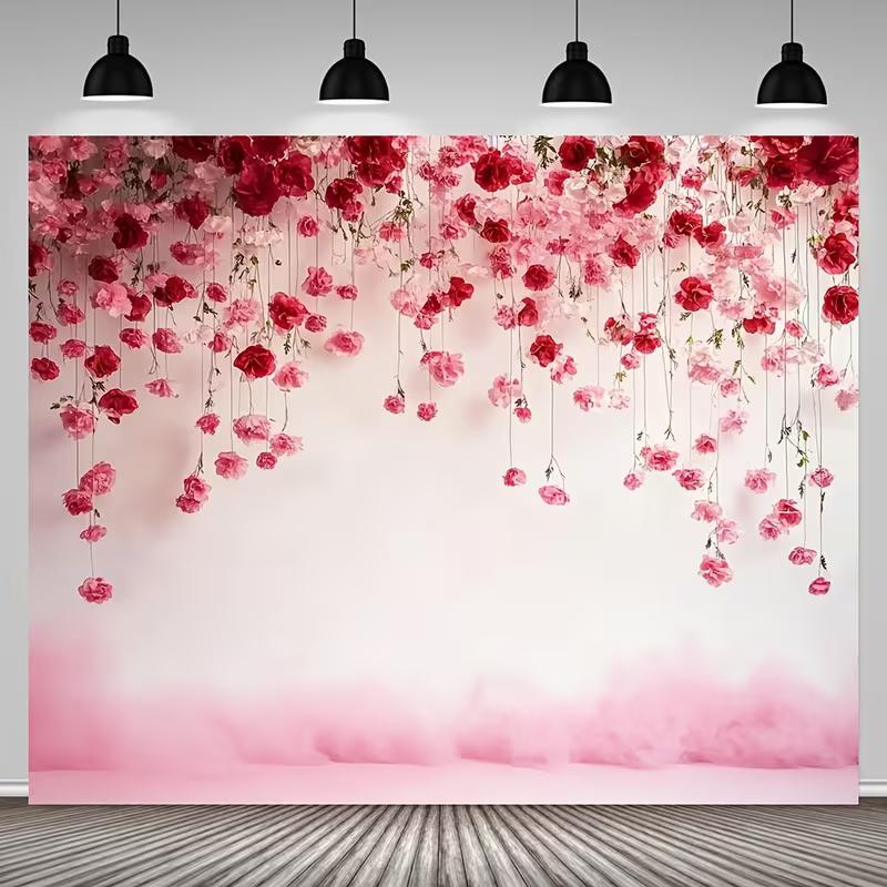 2D Hanging Pink and Red Rose Floral Backdrop Photography Banner