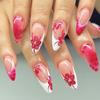 24Pz Unghie Finte Mandorla Corte con Disegno a Linea Unghie Finte Rosse Semplici Unghie Press-on Moda Indossabili Tips per Nail Art Full Cover