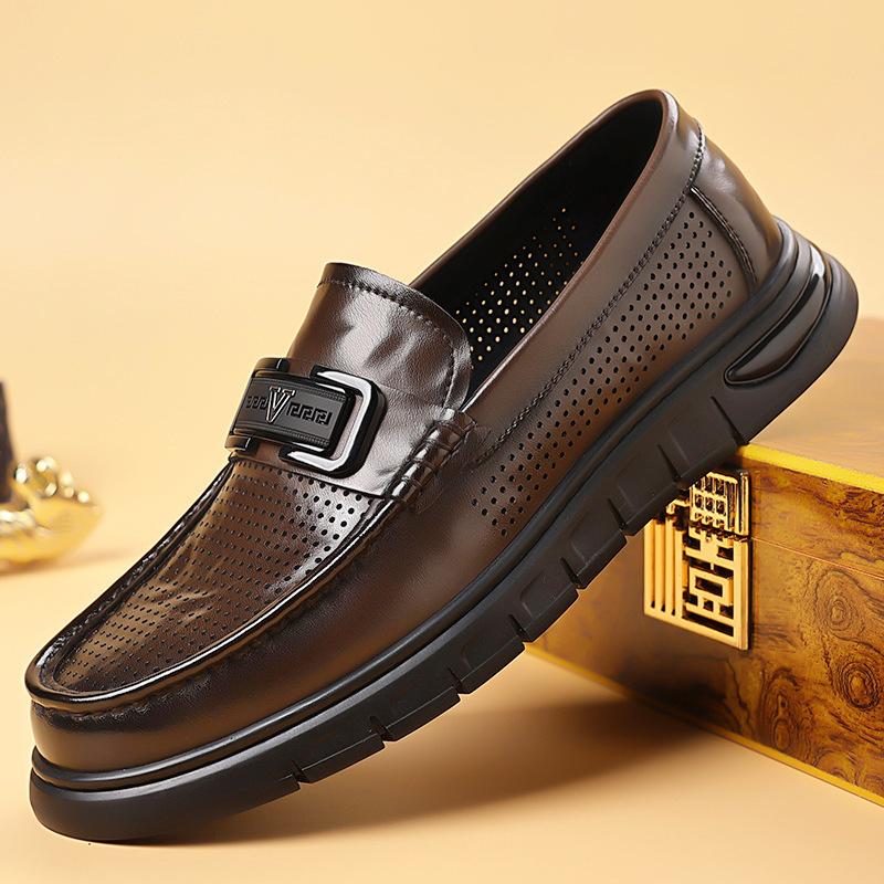 Foreign trade men's leather shoes British business casual shoes summer hollow leather surface driving outdoor dress trendy men's shoes