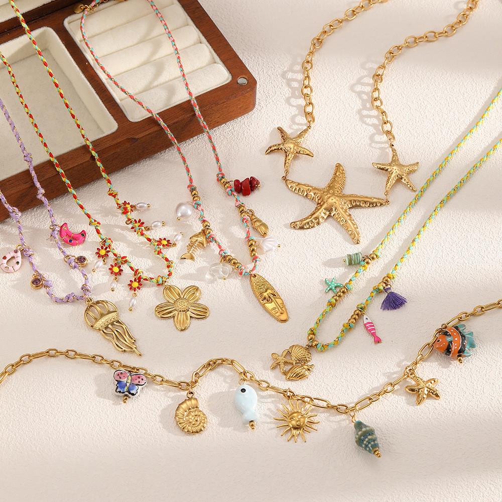 Summer Ocean Jewelry Necklace With Shell And Starfish Pendant For Women