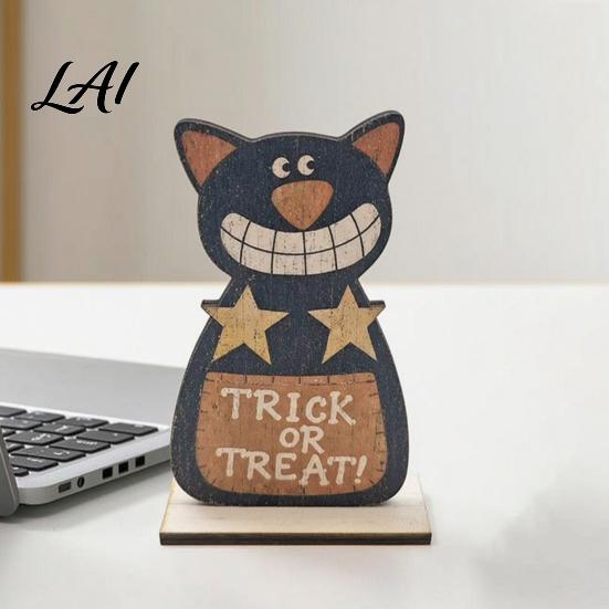 Stylish Courtyard Ornaments Cute Halloween Black Cat Pumpkin Skull Decor Vintage Boo Wooden Minimalist Home Accessories Signs Tabletop Decoration
