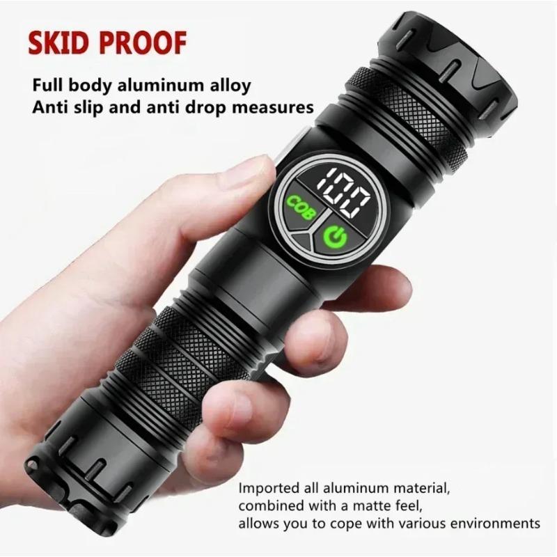 High Power LED Flashlight TYPE-C Rechargeable Aluminum Torch Outdoor Searchlight Portable Camping Light with Telescopic Zoom
