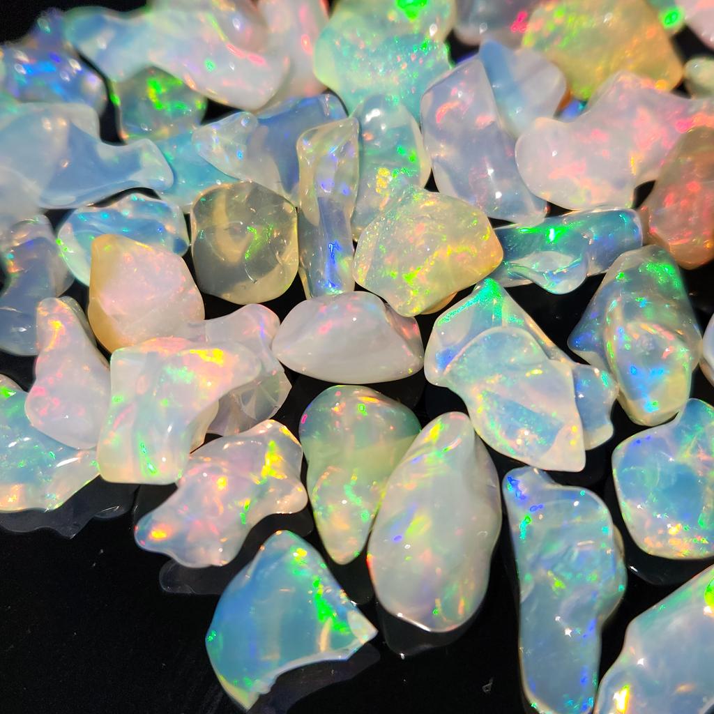 Polished White Uncut Opal Stone, Multi fire Opal, 7-15 MM Size Rough. Opal Rough Lot.