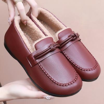 Damesschoenen herfst en winter fleece schoenen verdikte kleine leren schoenen katoenen schoenen medium warm sneeuwlaarzen veelzijdige pluizige schoenen