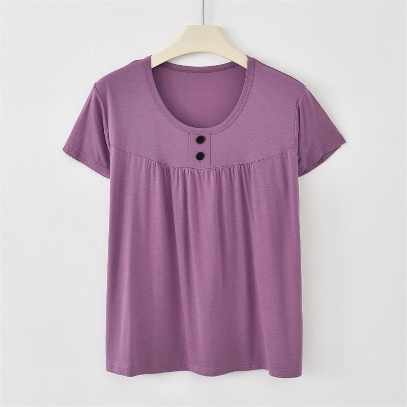 

Летняя футболка большого размера свободного кроя с коротким рукавом и круглым вырезом – стройнящий топ, скрывающий живот, для женщин среднего и пожилого возраста XXL (suggested 70-80 kg)