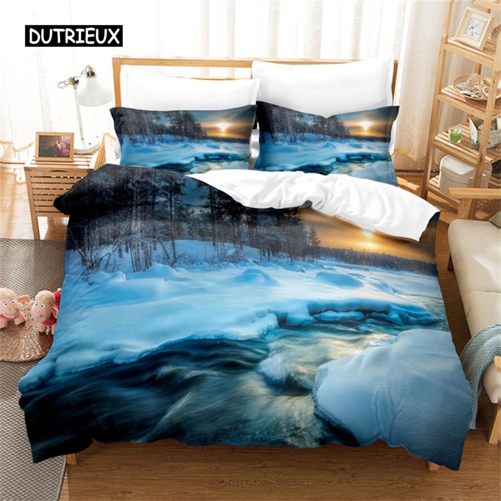 Naturlandschaft Bettbezug Schneeb Berg Ländlicher Sonnenuntergang Bettwäscheset Bettdeckenbezug Set Bettwäscheset Frauen Kinder Schlafzimmerdeko