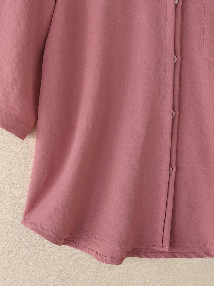 ZANZEA Women Stand Collar Summer Casual Short Sleeve Blouse