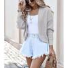Ladies Casual Wrap Shoulder Autumn Winter New Style Outerwear Sweater Short Jacket Pure Color Open Cardigan Top