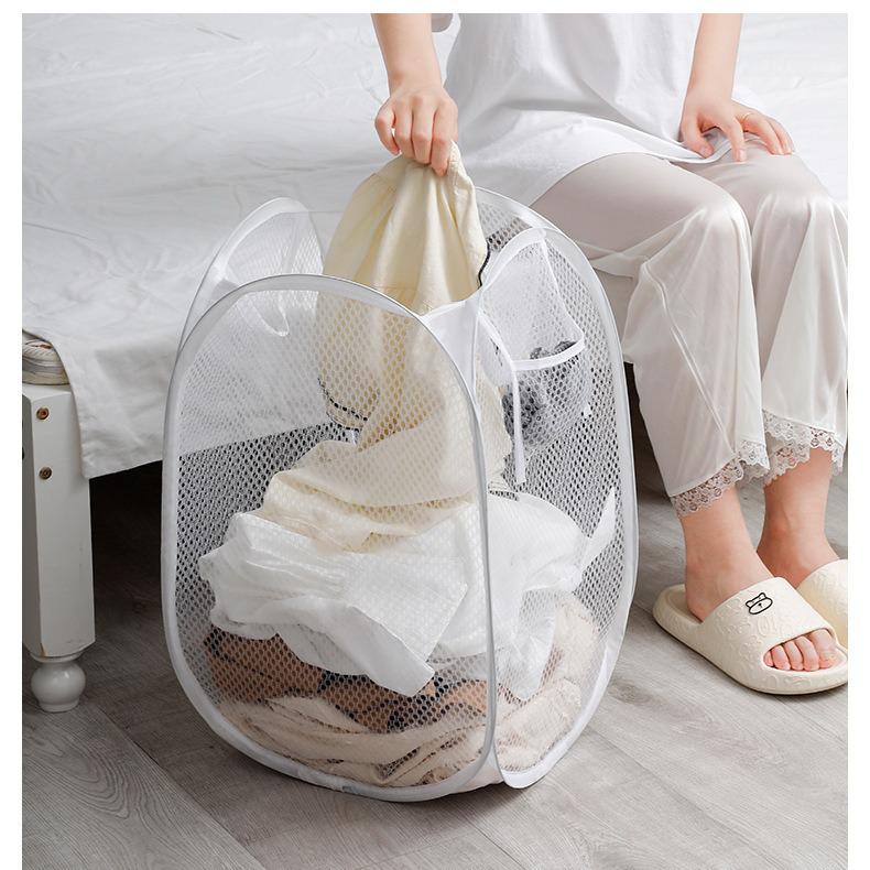 Foldable Mesh Laundry Hamper: Convenient and Compact Dirty Clothes Storage for Bathroom and Home.