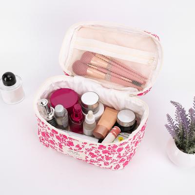 3Pcs Cute Quilted Cosmetic Bag with Pen Case Adorable Padding Skincare Pouch Floral Printed Bathroom Shower Travel Bag