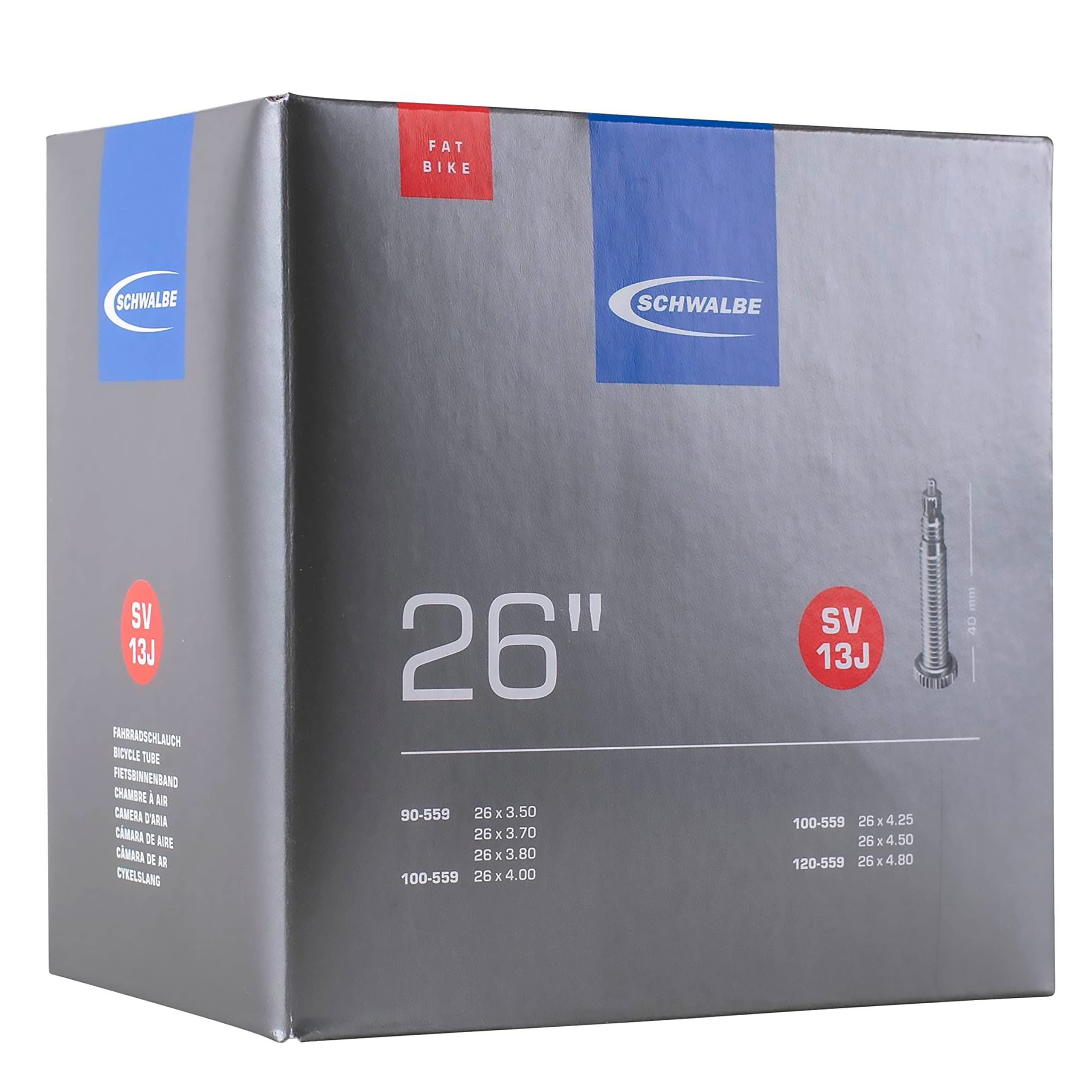 

SCHWALBE Оригинальная камера для фэтбайка с клапаном Presta 40 мм 26x3.5/4.8, 13J-SV
