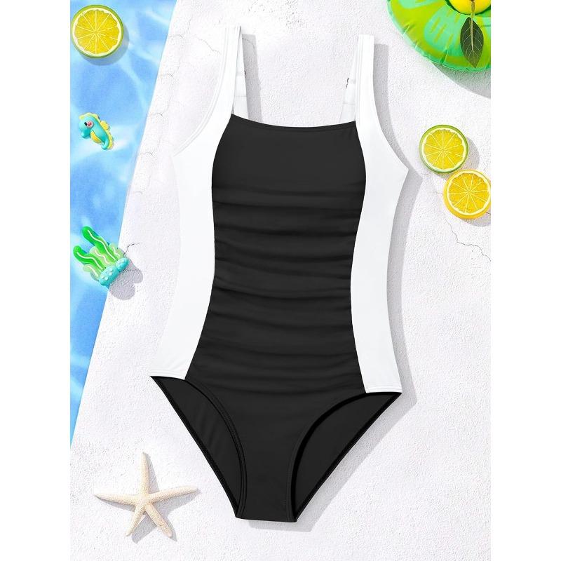 

Middle-aged and Older Girls Contrast Color One-Piece Swimsuit - Age Girls Swimsuit Beach One-Piece 7-8Y чёрный