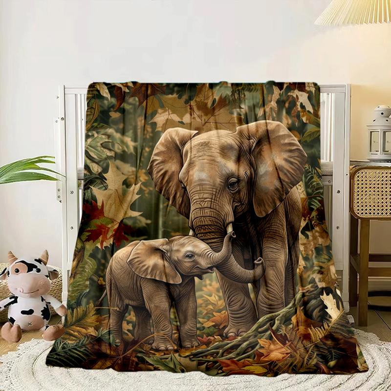 Elephant In Autumn Forest Blanket Flannel Blanket for bed, sofa, Camping, Hiking, Picnic Essentials, gift for family Fan gifts