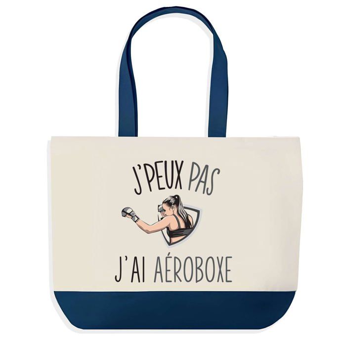 Tote bag - PLANETEE - J'peux pas Aéroboxe - fond bleu - Coton 40x45 cm - Fabriqué en France