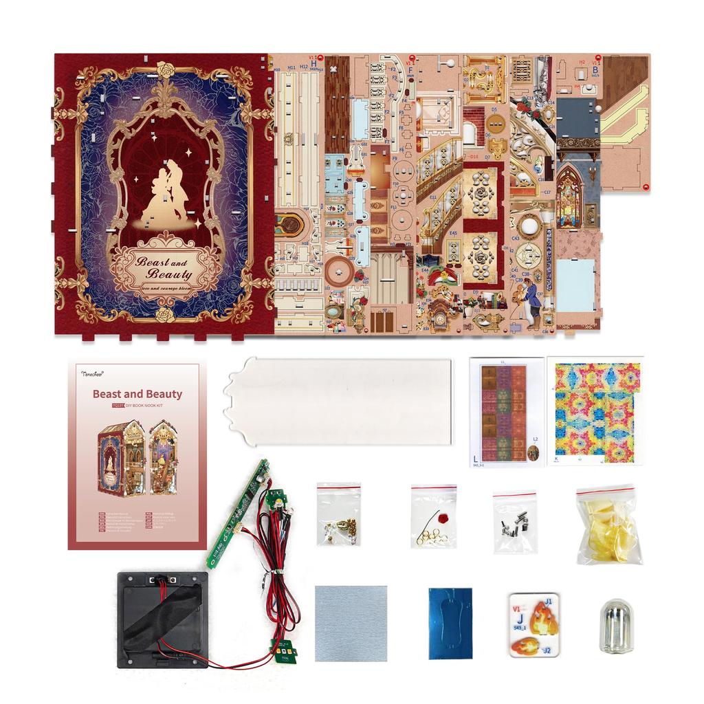 Tonecheer Book Nook 3D DIY Miniaturní dům Dřevěný Kniha Knihovna DIY Sada pro Začátečníky a Dárek k Narozeninám Sada, Puzzle, Sada, Zarážky na Knihy, Stojánek,