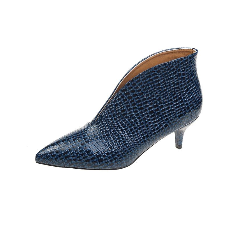 Fashion Fashion Spring Autumn Pointed Toes V-mouth Patent Leather Short Boots Women Thin High Heels Snake Skin Ankle Boots Chunky Heels