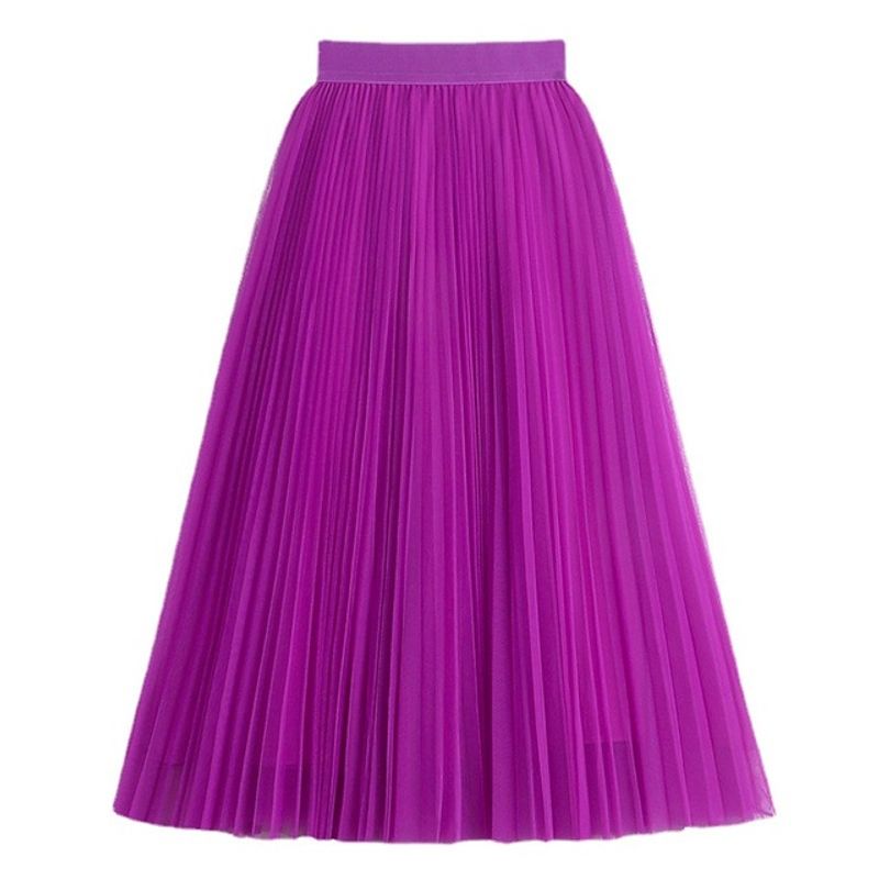 

Solid Color Mesh High Waist Pleated Skirt Pure Color Mesh High Waist Pleated Skirt Skirts 001 One size