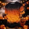 Men's Casual Corduroy Short Sleeve Lightweight Breathable Round Neck Shirt Halloween Print Design Suitable for Everyday Wear
