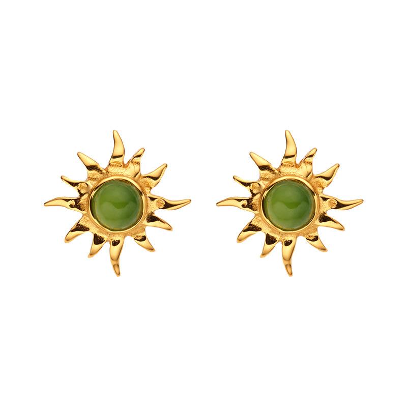 S925 Sterling Silver Natural Pearl Amethyst Tiger Eye Jasper Colored Treasure Stud Earrings Women'S French Retro Sunflower Earrings
