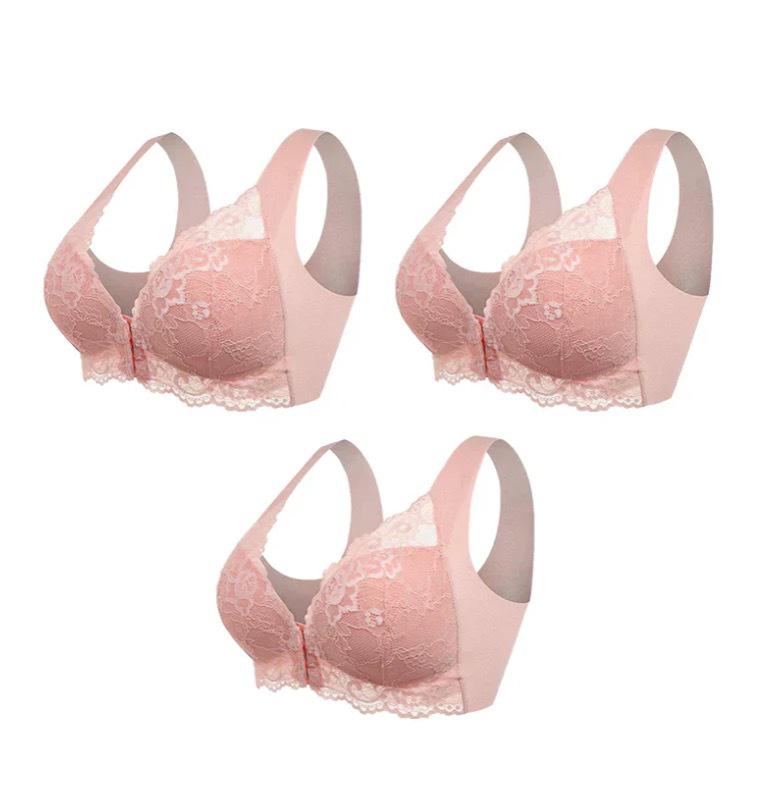 Übergröße Spitzen-Verschluss vorne Nahtloser Bügelloser BH - 3er-Set