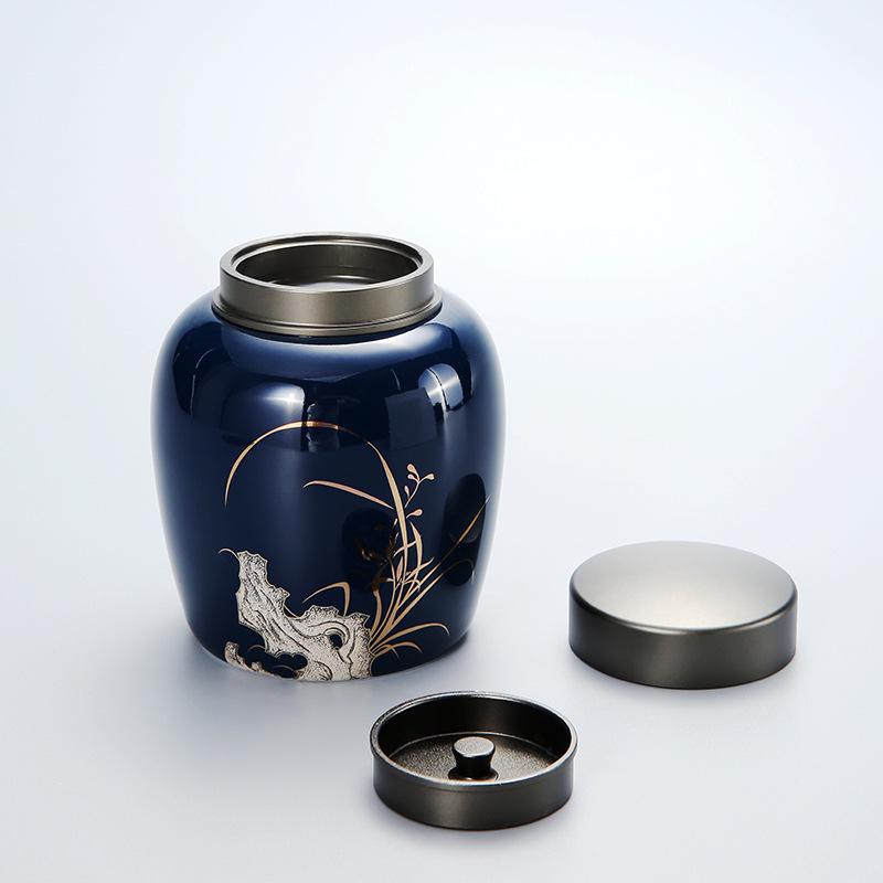 Luxury Ceramic Cup with Lid - Jilan Blue Tea Cup & Caddy, Perfect for Personal Use or Business Gift with Custom Logo Option
