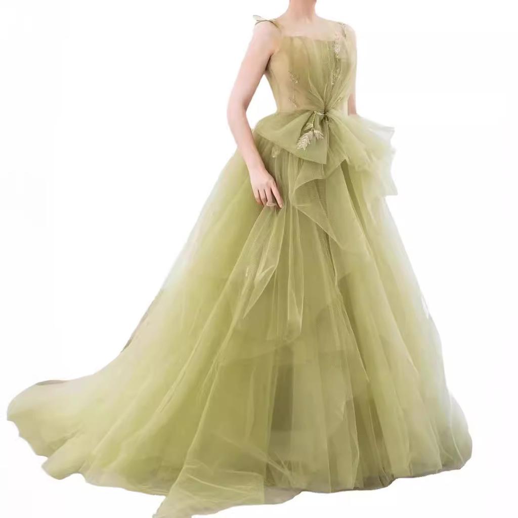 Rochie de mireasă ușoară pentru femei 2025 rochie de culoare verde temperament de zână rochie lungă cu trenă banchet de bun venit rochie de mireasă Mori