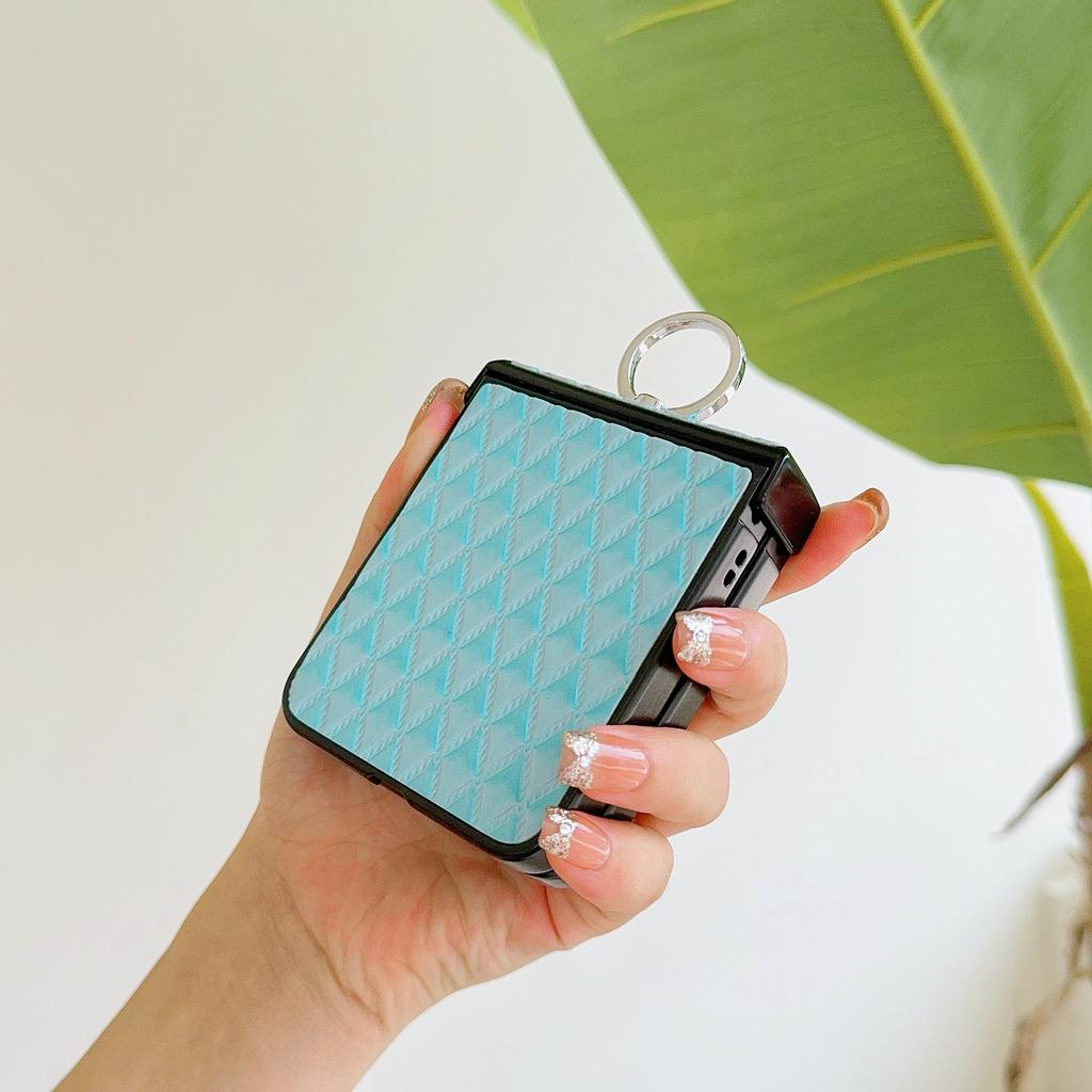 For Samsung Galaxy Z Flip7 FE 5G/Z Flip6 5G Rhombus Imprinted PU Leather Coated PC Phone Cover with Ring Kickstand