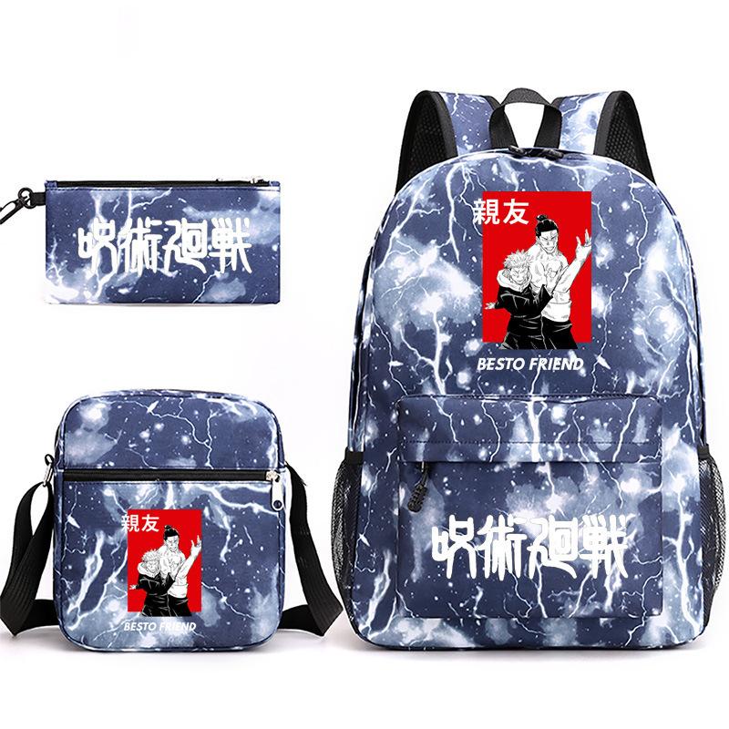 Large Capacity Schoolbag with Shoulder Strap; Student Three-piece Pencil Case Set