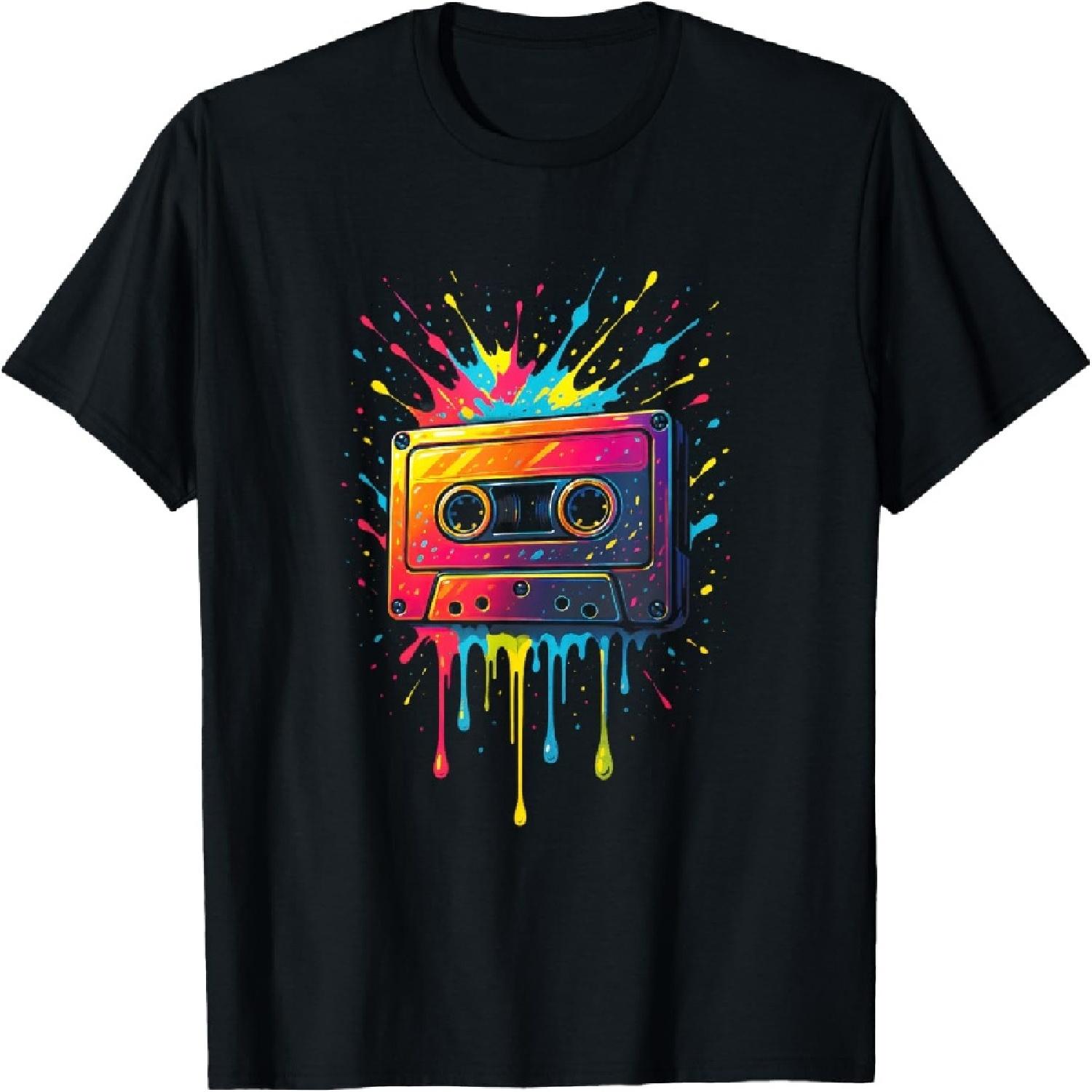 Retro Cassette Music Colorful Art Graffiti 90s 80s T-Shirt S