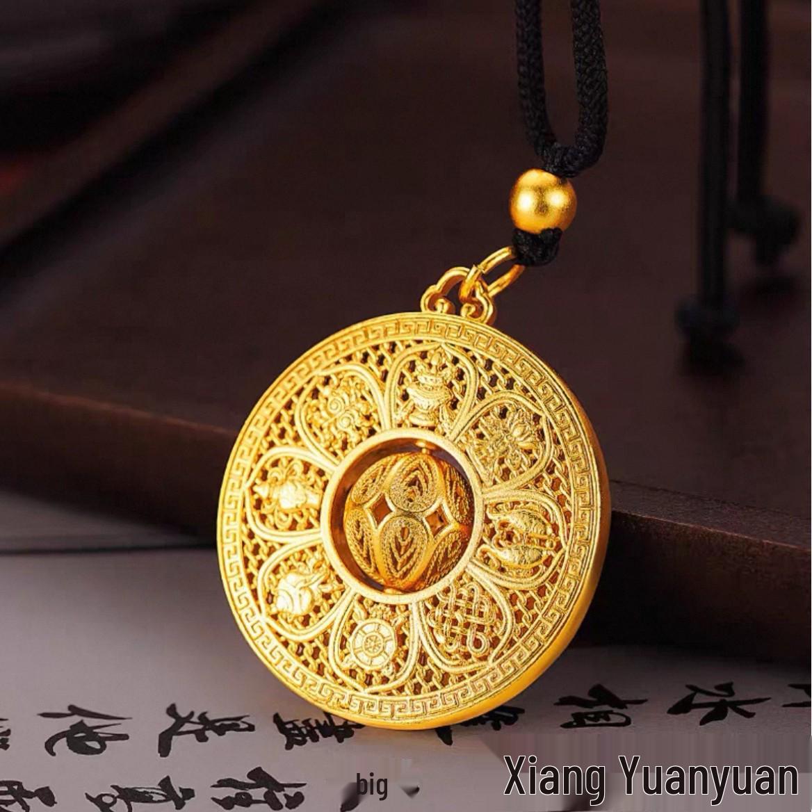 Подвеска-ожерелье «Компас Восьми Сокровищ» с филигранью на черном плетёном шнуре, имитация золота, вьетнамский песок, для женщин