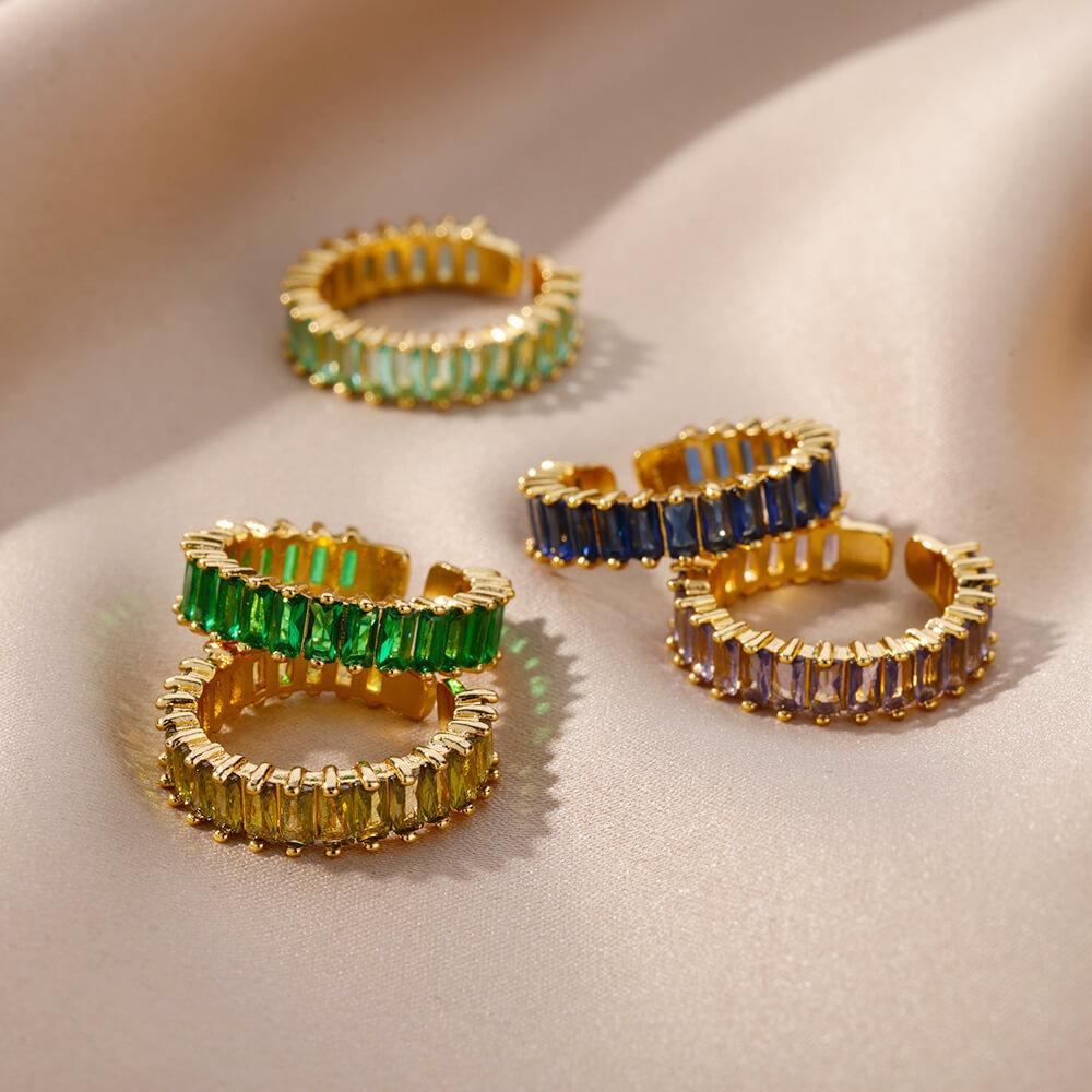

Tiny Women Finger Ring Adjustable French Vintage Ring Ladies Jewelry Colored Zircon Rings Party зелений