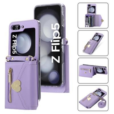 Crossbody peněženka Galaxy Z Flip 5 Pouzdro na telefon Samsung Flip 6 5G Love Držák slotu na kartu Kabelka Kožený kryt na šňůrku