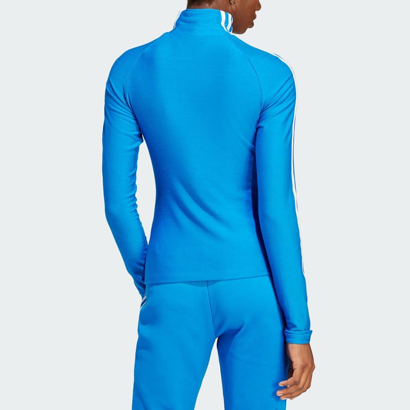 Adidas Originals Spice Girl Series Three Stripes Logo Embroidered Fitted Mock Neck Long Sleeve T-Shirt Women Tops Blue IV9330