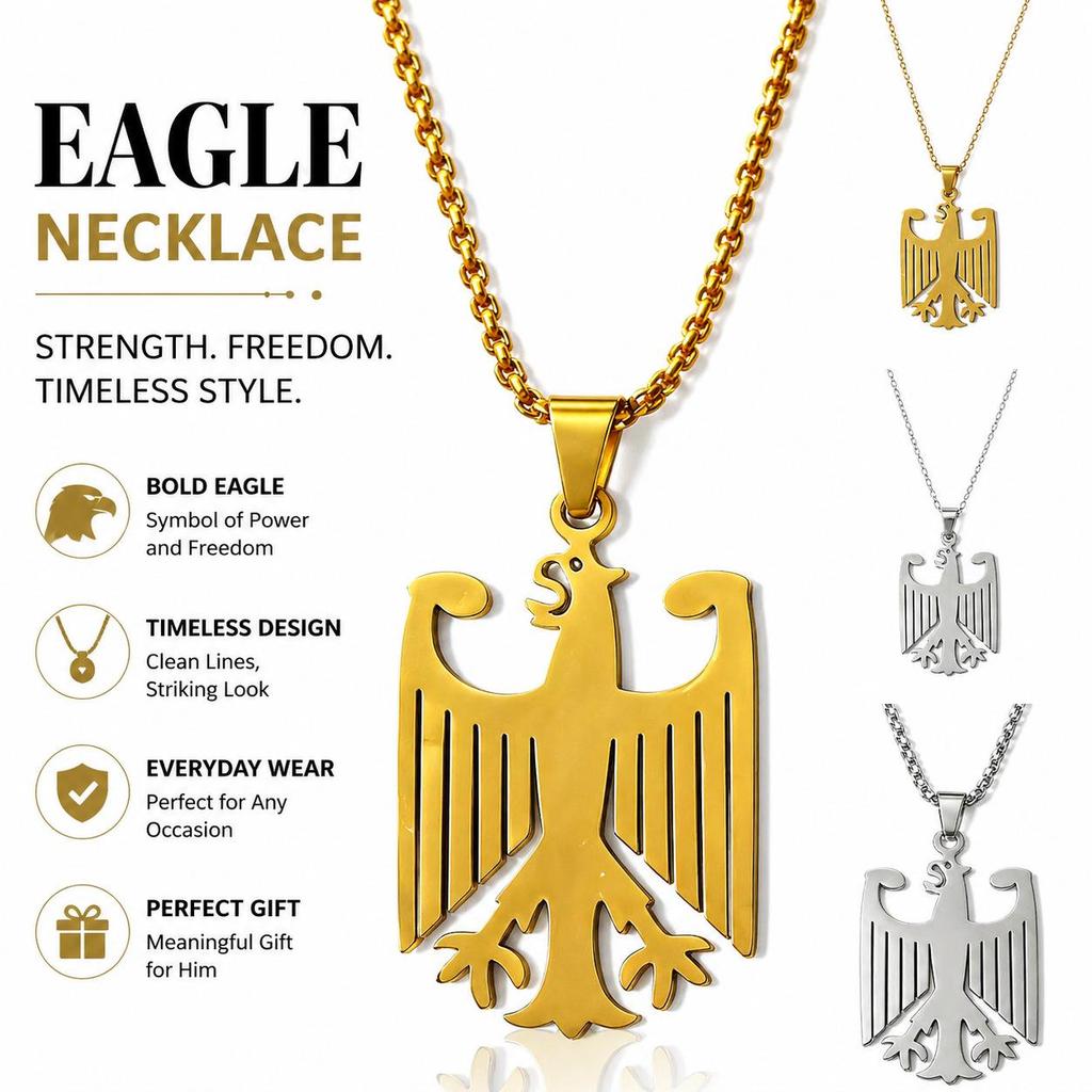 Elegante Personalisierte Edelstahl Deutsche Adler Wappen Anhänger Halskette für Damen