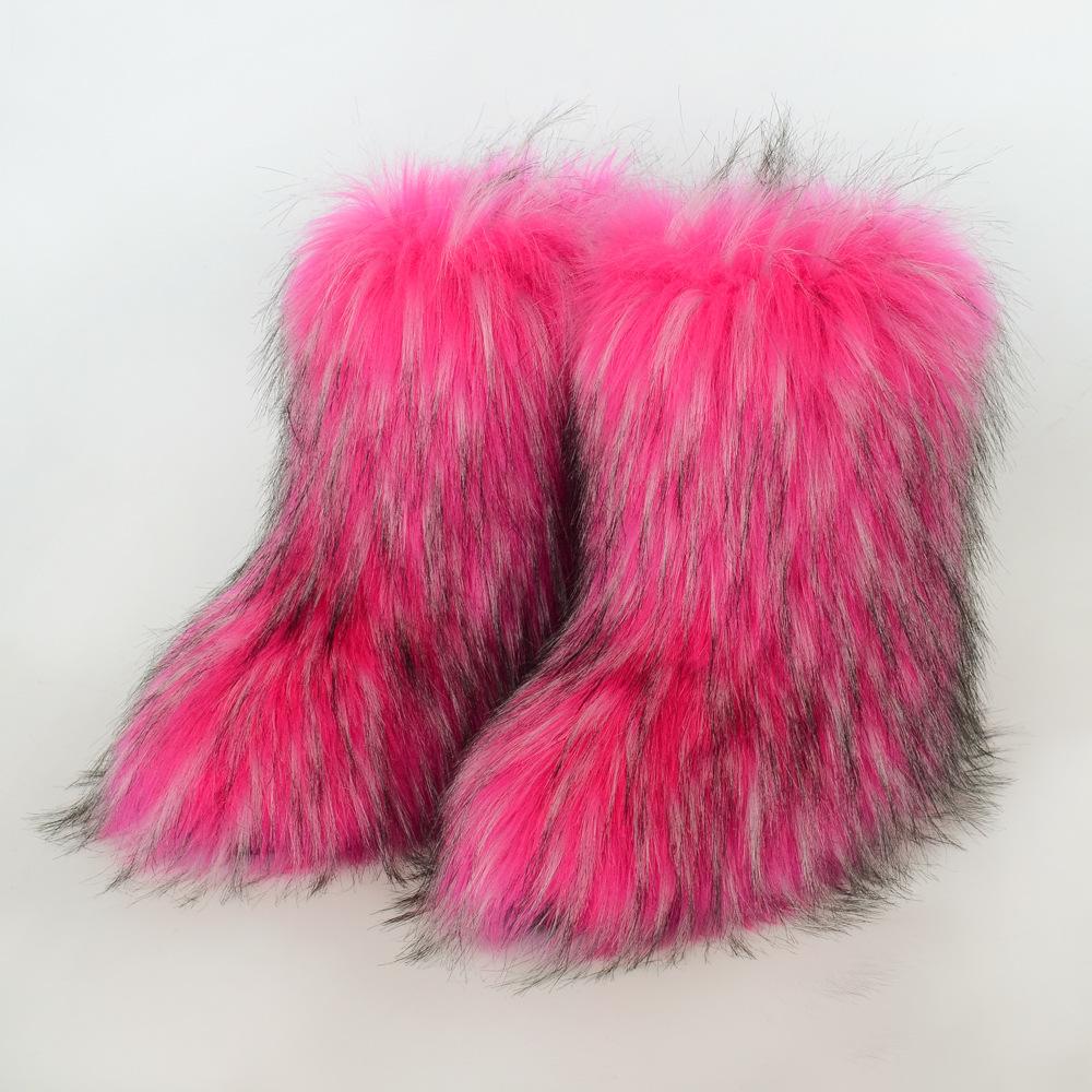 Fashion Luxury Winter Women Long Plush Warm Snow Boots Casual Shoes New Suede Fur Chelsea Ankle Boots Flats Platform Ladies Thick Bottom Fashion Shoes