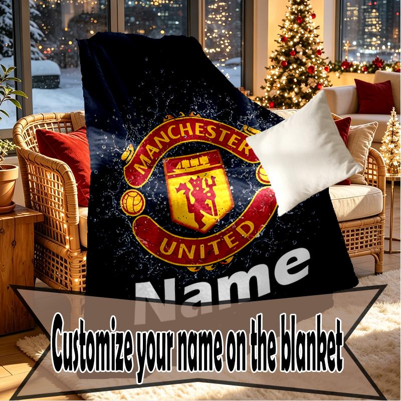 Custom Name Personalized Manchester Football F.C Print Blankets, Home Decor, Bedroom, Sofa, Camping, Couch, Gifts for Birthday Christmas