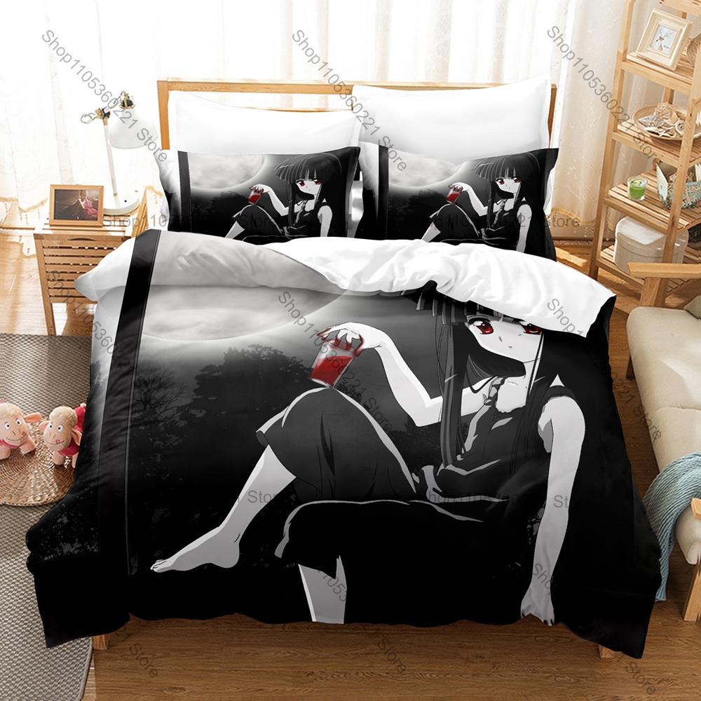Hinamizawa Village Character Print Higurashi Anime Bedding Set Duvet Cover + 2 Pillowcases Twin Full Queen King Bedding Set