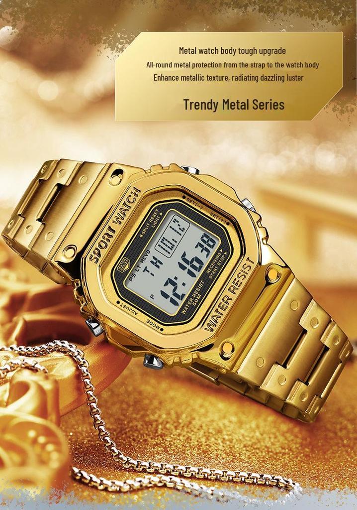 Sanda Men's Waterproof Square Multifunction Sports Alarm Watch