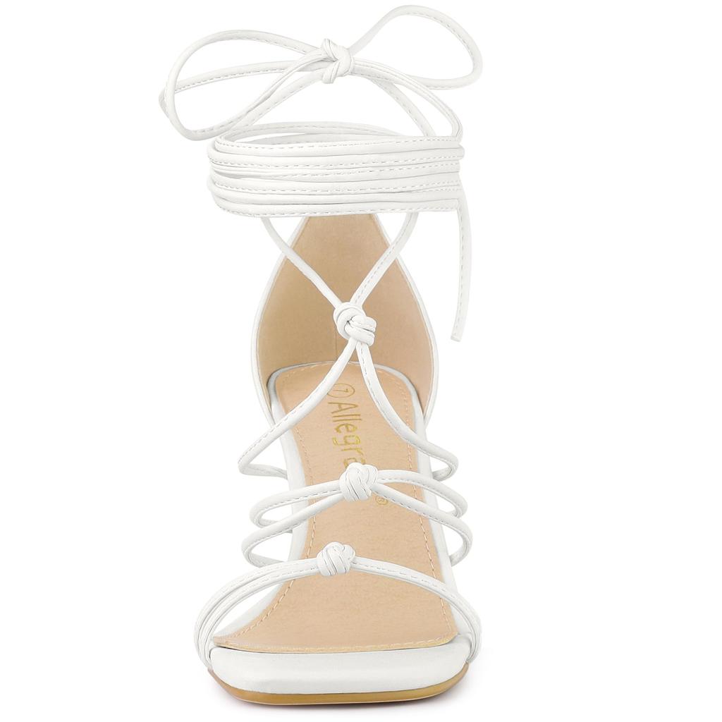 Allegra K Women's Chunky High Heel Sandals with Lace-Up Straps, White, Size 27.5cm