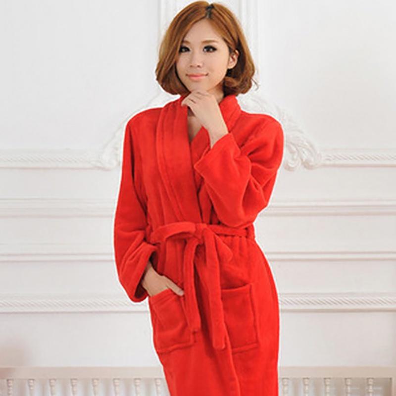

Men Women Coral Fleece Warm Bathrobe Night Gown Flannel Winter Robe Kimono L красный