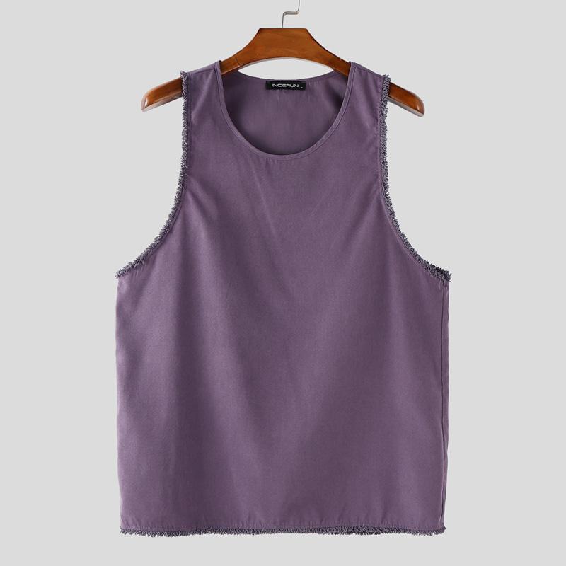 

INCERUN Мужские топы-майки с круглым вырезом, без рукавов, с бахромой по подолу, повседневные, свободного кроя 4XL фиолетовый