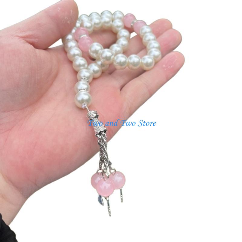 HX6F Unique Beads Bracelet Prayer Beads Wristband Imitation Pearl Material for Woman