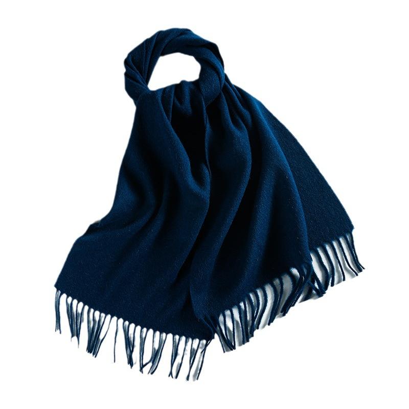Winter Solid Color Wool Scarf for Women New Versatile Tassel Fashion Warm Neck Scarf Comfortable Real Wool Scarf