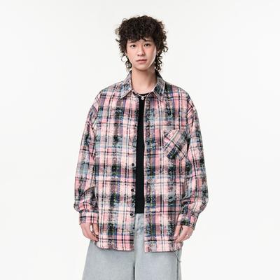Neues japanisches mittellanges Hemd für den Frühling für Herrenmode-Trend, lässiges Karomusterhemd