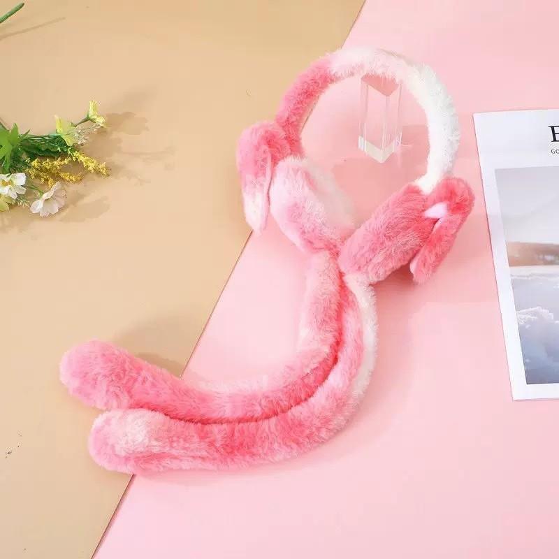 Colorful Moving Bunny Ear Muffs for Girls - Manual Posable Floppy Ears Soft Plush Windproof Winter Ear Warmers