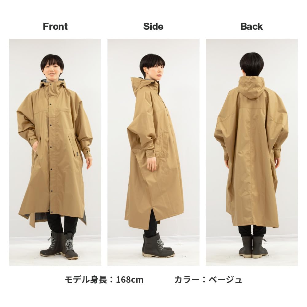 Rain Poncho Cycle Mode High Poncho Water Repellent Waterproof Olive Free Size [Pirarucu]