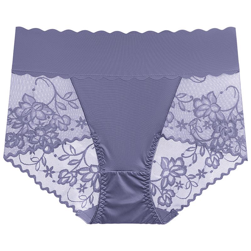 

Big Size Lady Summer Sexy Lace Hollow Out No Mark Breathable High Waist Triangle Briefs One size