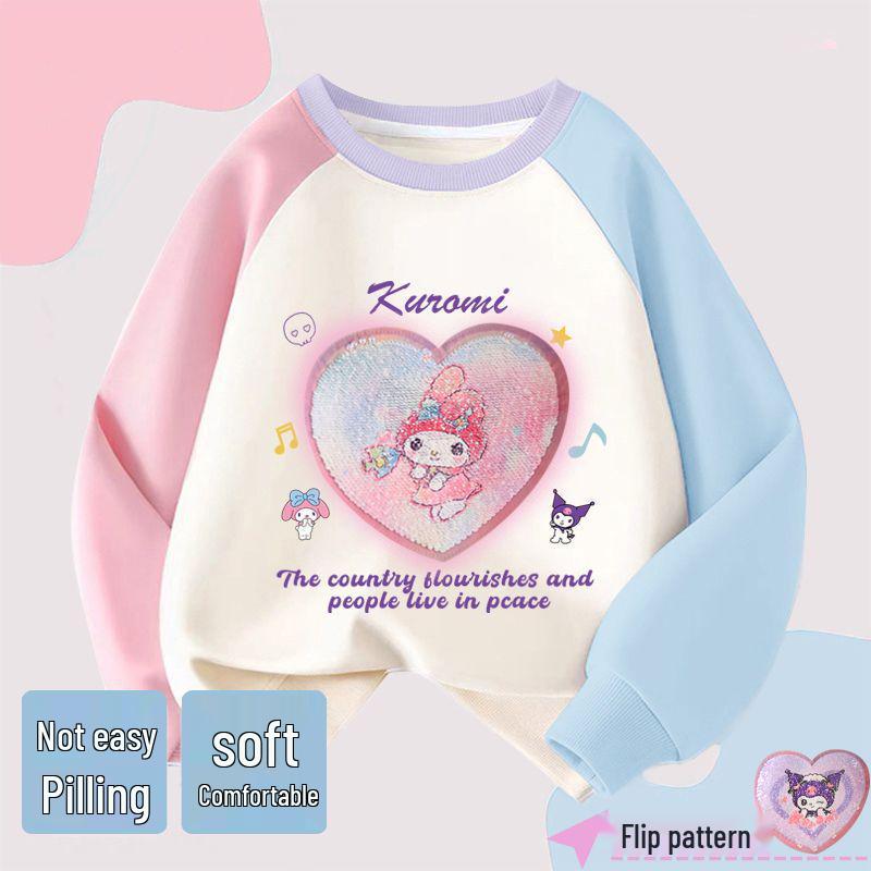 

Детская худи Kuromi с пайетками и меняющимся лицом - Весна/Осень, Мультяшный стиль, двусторонняя 110cm